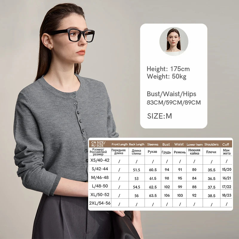 Damen-Rundhalspullover Strickjacke einfarbig einreihig Herbst-Winter