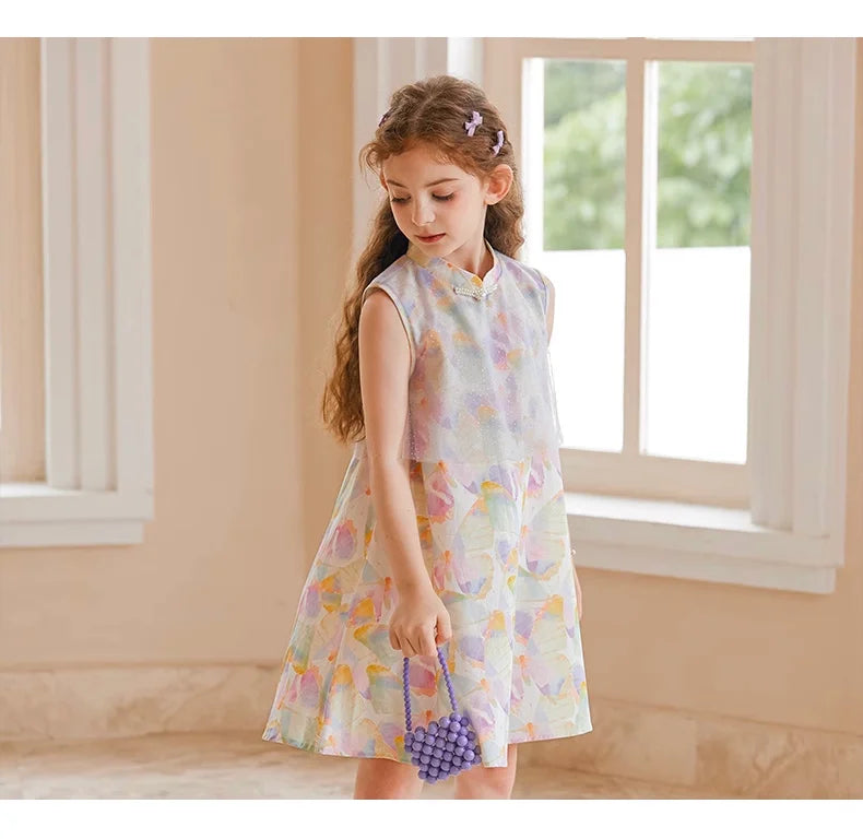 Ärmelloses Mädchen-Kleid mit Pailletten für Geburtstag oder Hochzeit in Weiß, Rosa und Dunkelgrün – festliche Kinderbekleidung