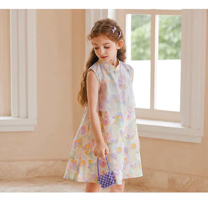 Ärmelloses Mädchen-Kleid mit Pailletten für Geburtstag oder Hochzeit in Weiß, Rosa und Dunkelgrün – festliche Kinderbekleidung