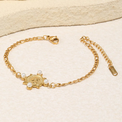 Damen-Armband mit Figaro-Kette und Porträtmünze