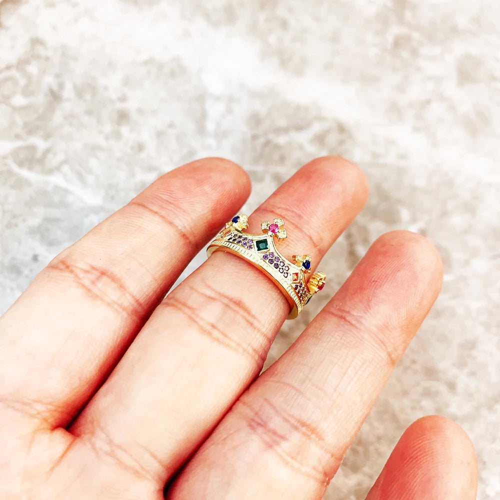 Damen-Ring Königin Krone golden majestätisch aus Sterlingsilber