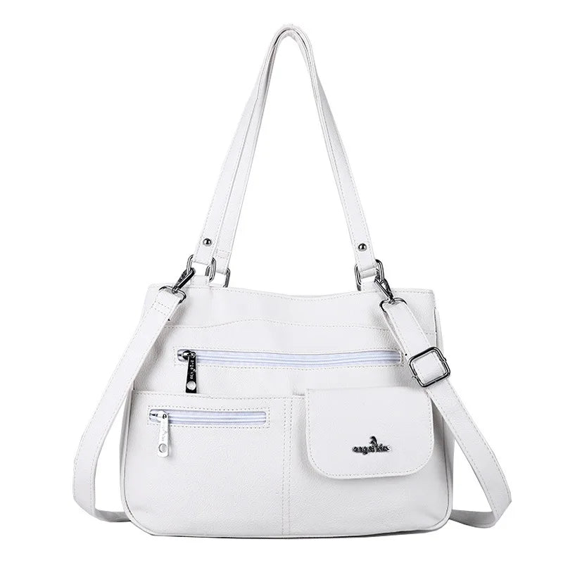 Damen-Handtasche Vintage Schultertasche mit Mehrfachfächern und große Kapazität für iPad und Smartphone