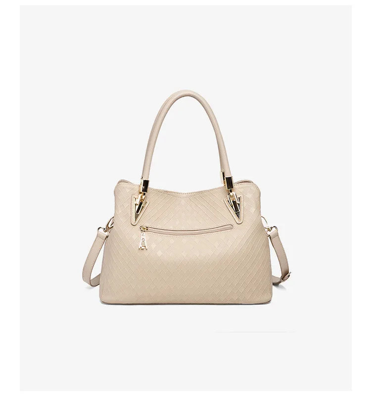 Damen-Handtasche aus echtem Leder mit Diamantprägung und vielseitige Trageweise im Alltag