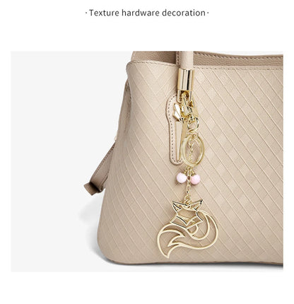 Damen Schultertasche aus echtem Leder im Karomuster mit Reißverschluss