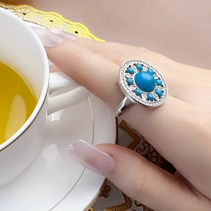Damen-Ring Ornament blau rund Frühling aus Sterlingsilber