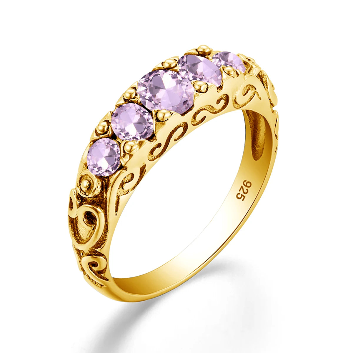 Damen-Ring aus Silber 925 mit Regenbogen-Topas Fünfstein-Design Gewölbter Bund Hochwertiges Geschenk