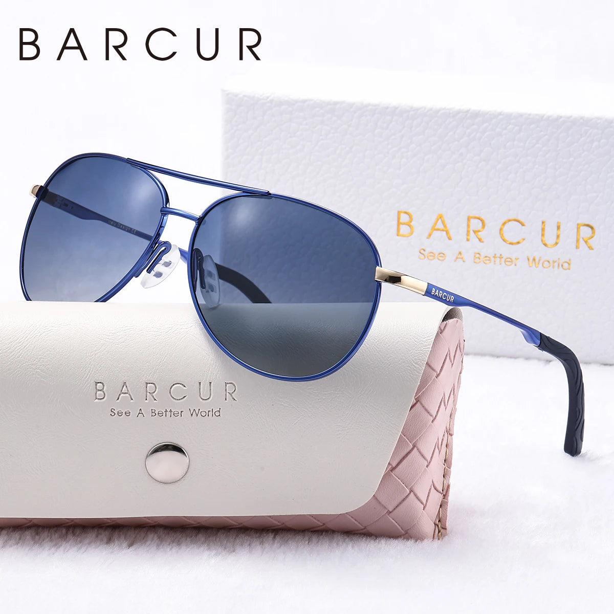 Damen-Sonnenbrille rosa oval Metall Farbverlauf blau polarisiert