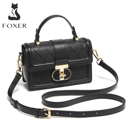 Damen Top-handle Tasche aus Split Leder mit Diamant-Gitter