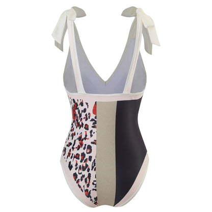 Damen Badeanzug Leopard Spleiß V-Ausschnitt mit Rock Monokini