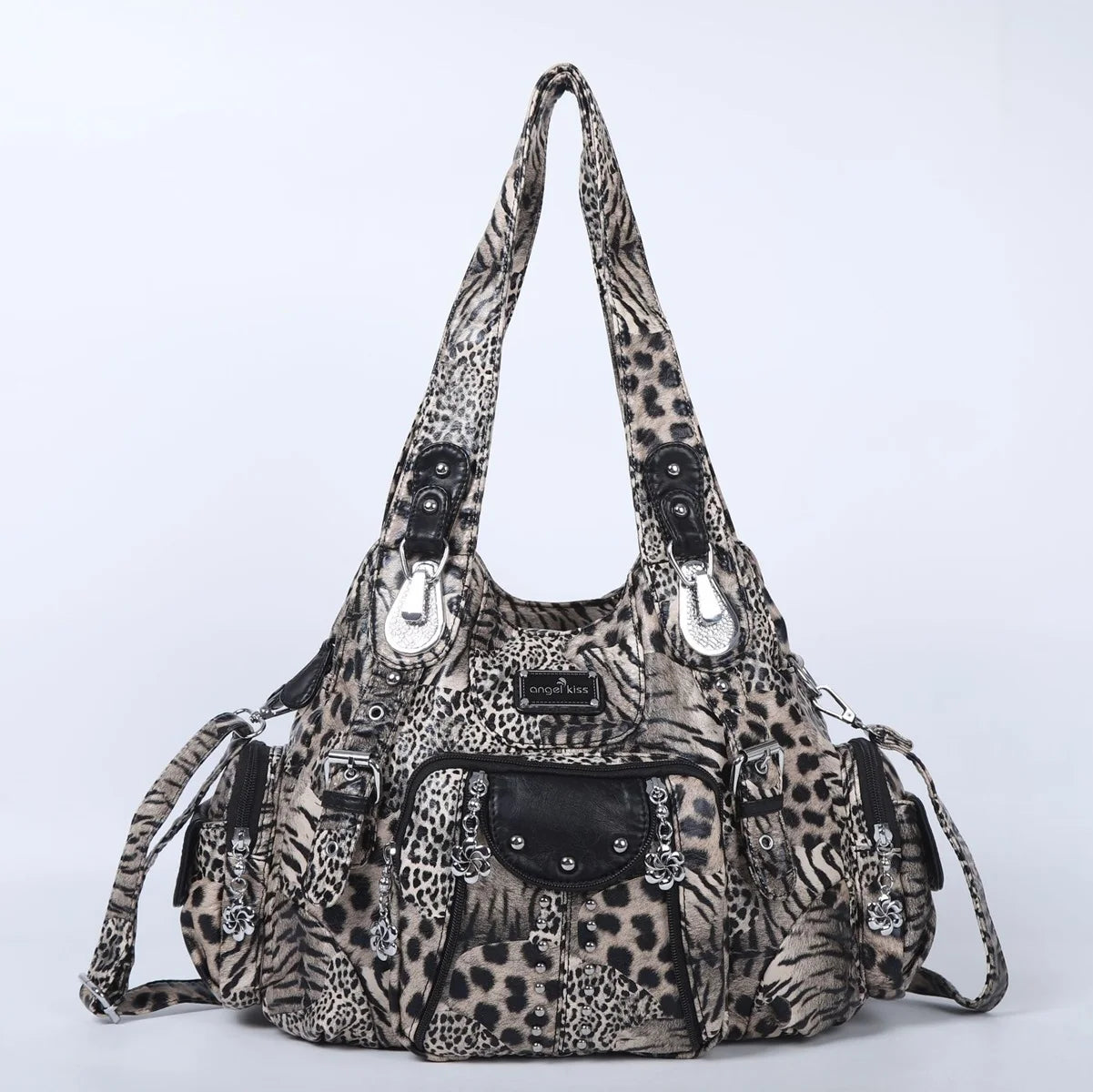 Damen-Schultertasche Leopardenmuster Großes Fassungsvermögen aus PU-Leder mit Reißverschluss