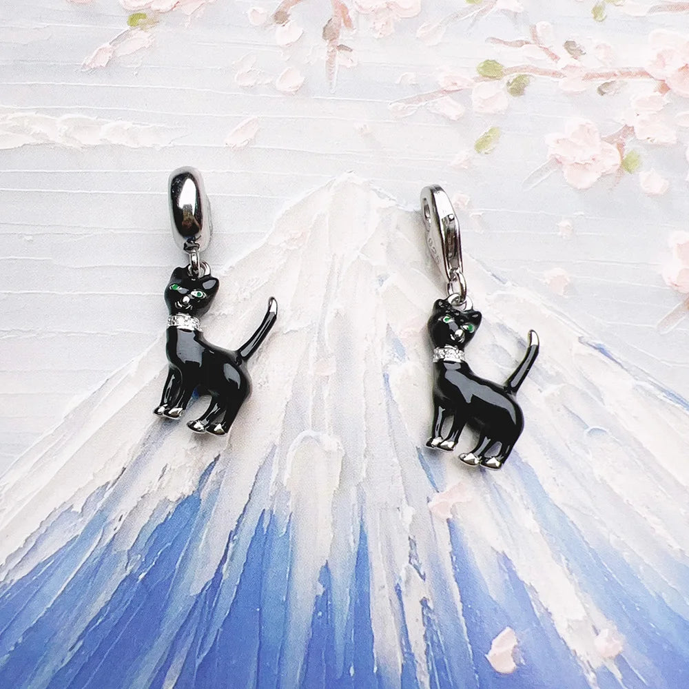 Damen-Charm-Anhänger schwarze Katze süß DIY Club aus Sterlingsilber