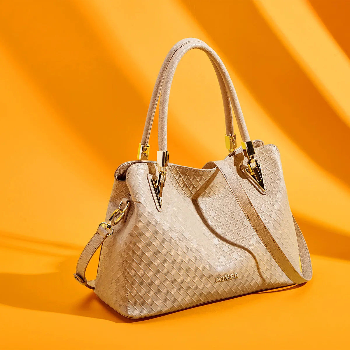 Damen Schultertasche aus echtem Leder mit Diamantprägung und Luxusdesign