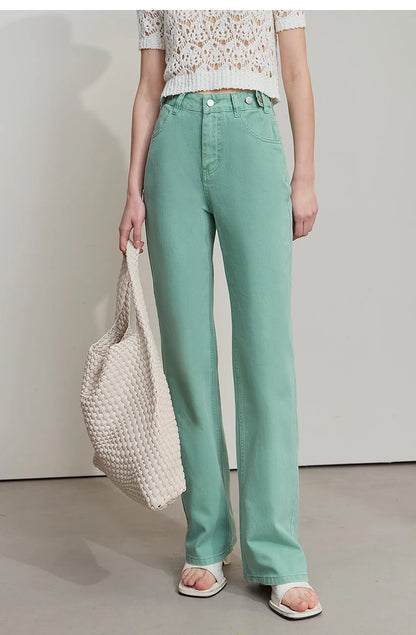 Damenjeans im minimalistischen Retro-Stil mit geradem Bein aus Baumwolle
