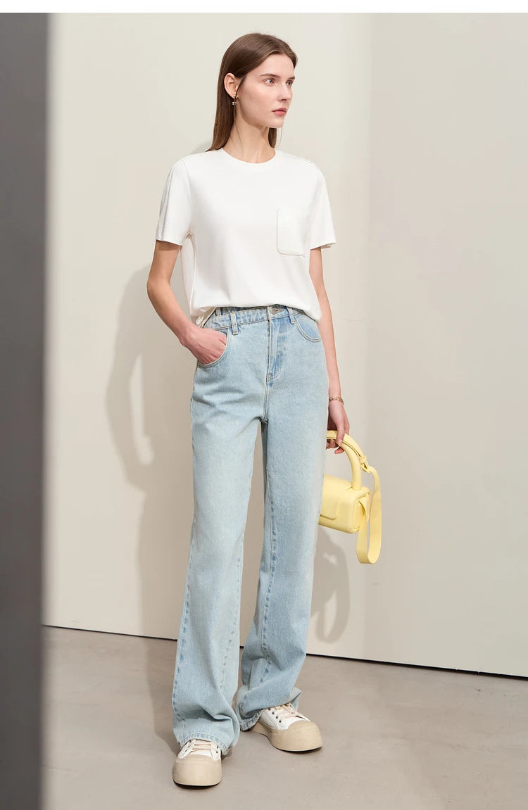 Damen Sommer-T-Shirts im minimalistischen Stil mit O-Ausschnitt und kurzen Ärmeln