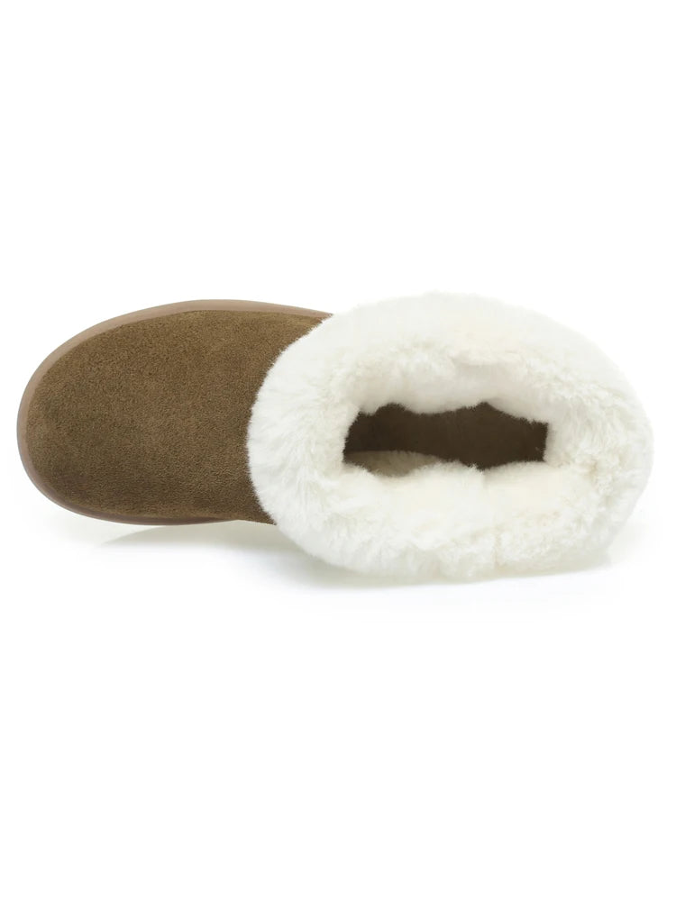 Damen Schnee Stiefel aus echtem Leder mit warmem Wollfutter
