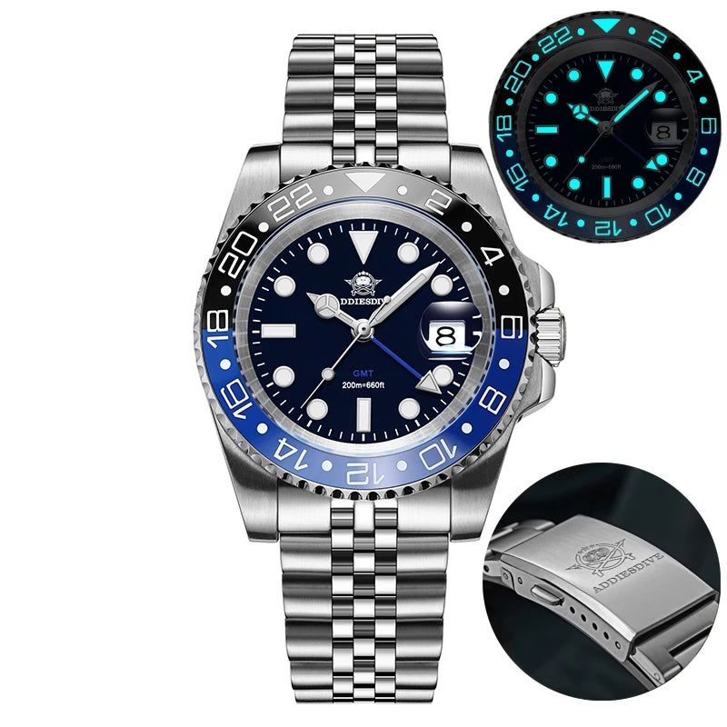 Herren-Taucheruhr mit GMT-Funktion und Keramiklünette