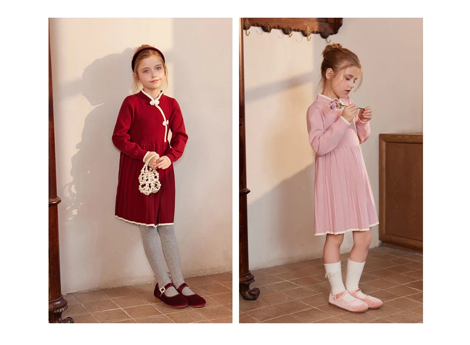 Weihnachtspullover für Kinder im Retro-Stil – Jacquard-Strick in Rosa, locker und niedlich, für Mädchen von 110cm bis 170cm