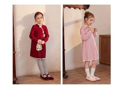 Weihnachtspullover für Kinder im Retro-Stil – Jacquard-Strick in Rosa, locker und niedlich, für Mädchen von 110cm bis 170cm