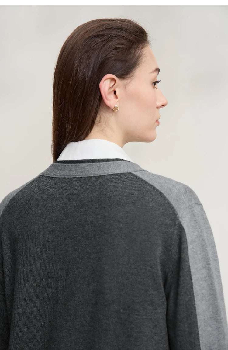 Damen-Strickjacke V-Ausschnitt koreanisch Fake-Zweiteilig Wolle locker Herbst