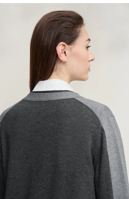 Damen-Strickjacke V-Ausschnitt koreanisch Fake-Zweiteilig Wolle locker Herbst