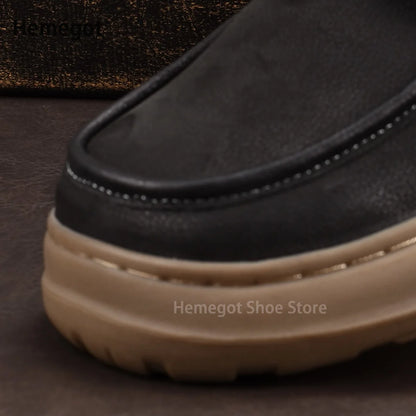 Thick-Soled Men's Shoes Retro British Style Non-Slip Leather Shoes Men's Shoes Wear-Resistant Solid Color Handmade Men's Shoes