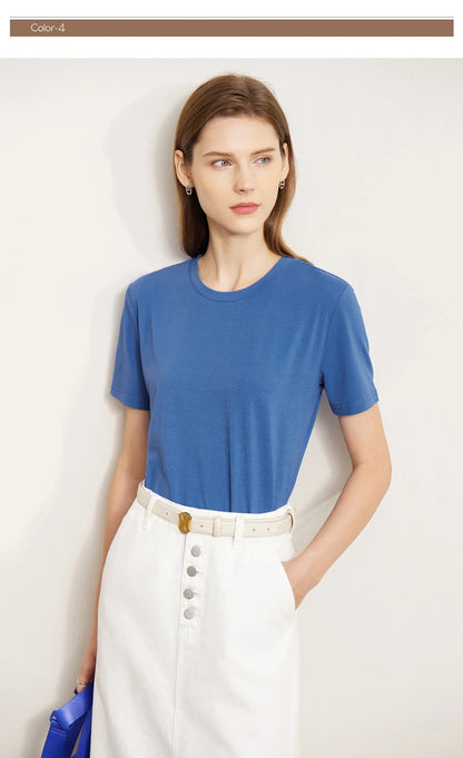 Damen T-Shirt im minimalistischen Stil mit lässigem O-Ausschnitt und kurzen Ärmeln
