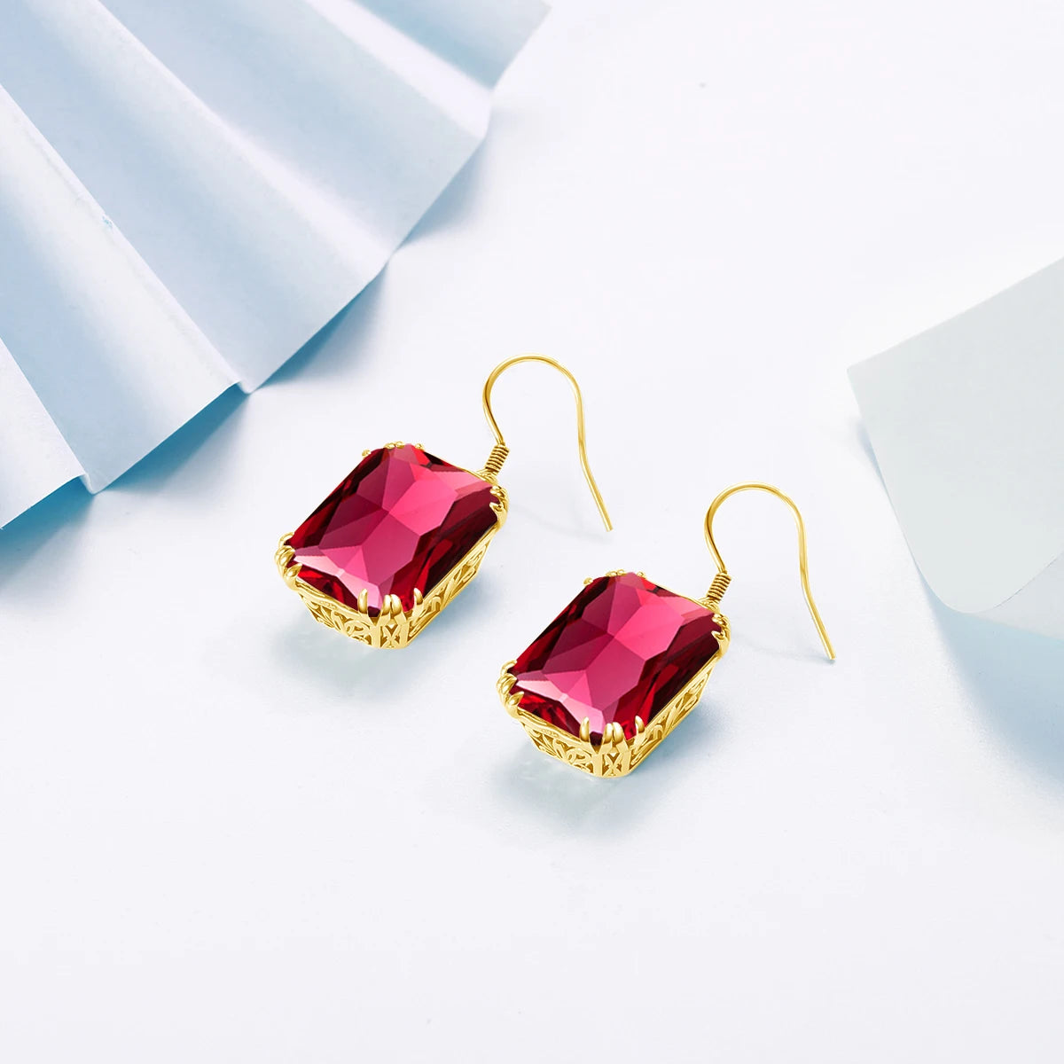 Damen-Tropfenohrringe aus 18K Goldplattierung mit synthetischem Rubin 13x18 mm für besondere Anlässe