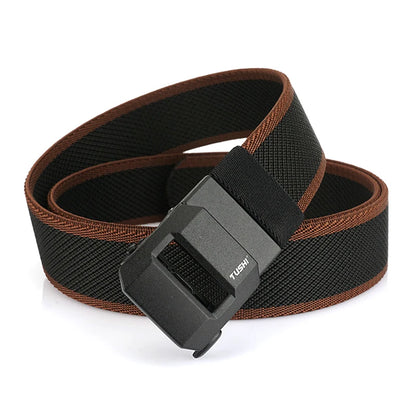 Unisex-Gürtel aus elastischem Nylon mit mattschwarzer Schnalle in 38 mm Breite und Tragekomfort