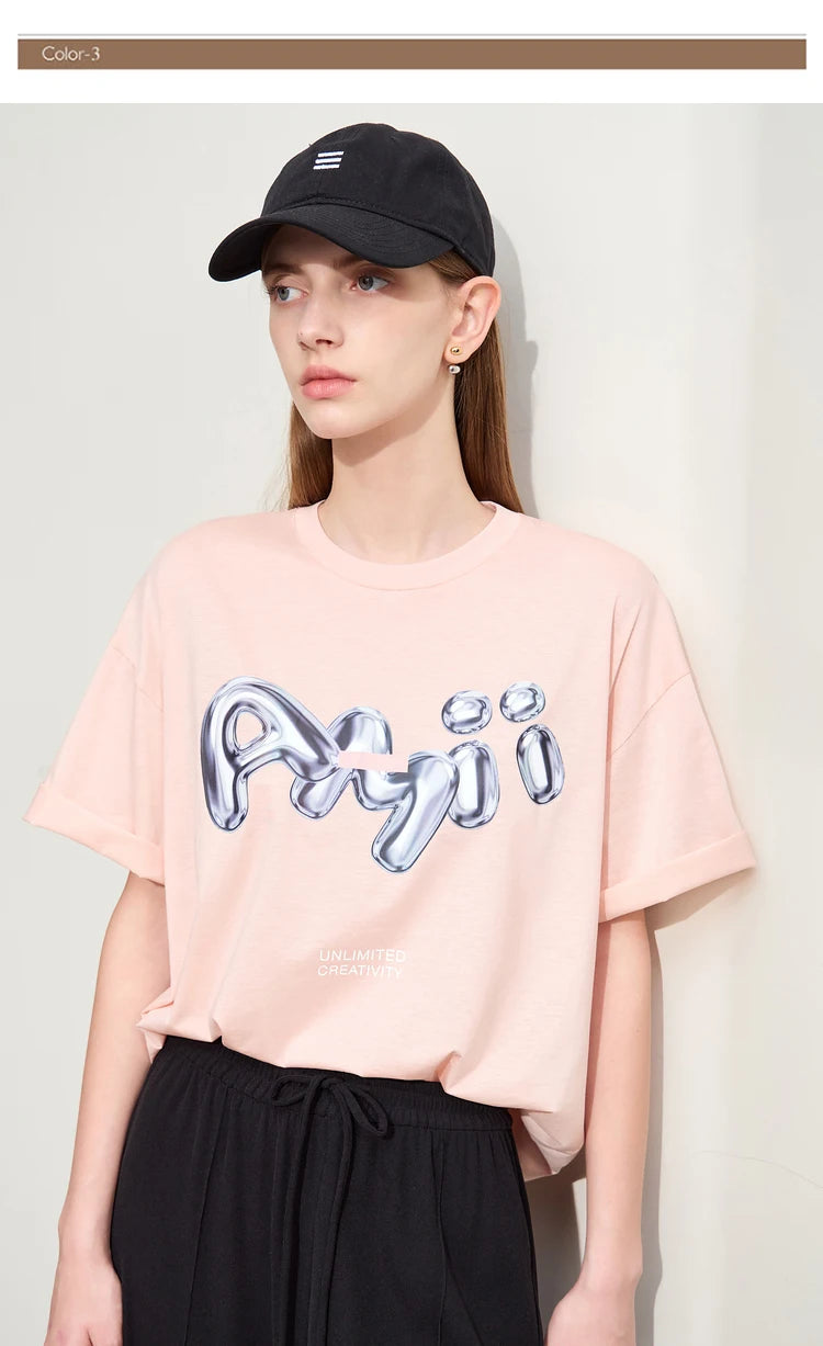 Damen T-Shirts im lässigen Stil mit O-Ausschnitt und modischem Druck