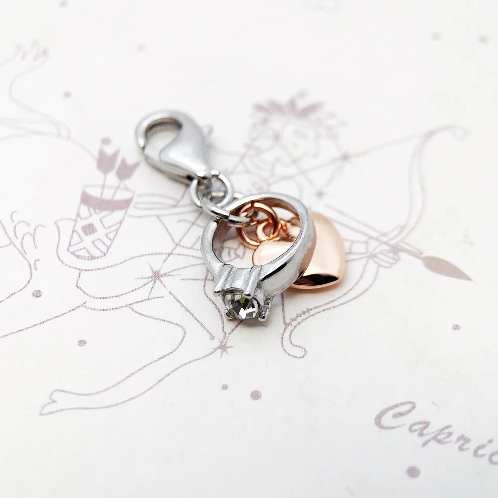 Damen-Charm-Anhänger Herz Ring Roségold romantische Hochzeit aus Sterlingsilber