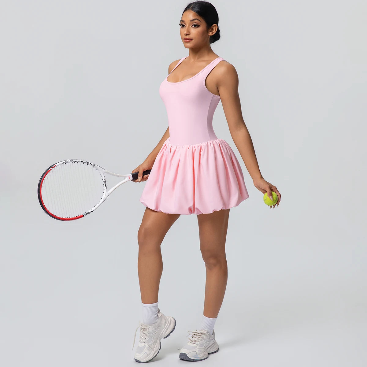 Damen-Tennisrock mit Taschen, rosa Faltenrock, schwingender Saum mit elastischem Bund.