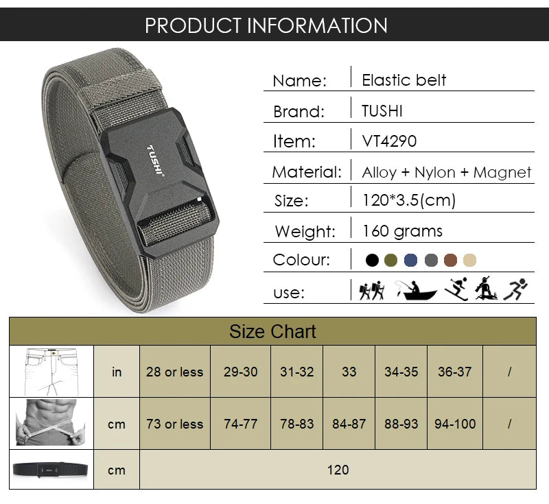 Herren-Gürtel aus Nylon mit magnetischem Schnellverschluss und elastischem Bund 35mm Breite