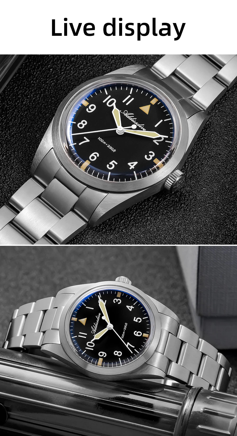 ADDIESDIVE New Watch For Men's Reloj Hombre AD2502 VH31 Movement Titanium Alloy 36mm 100M Waterproof Luminous Quartz Watches