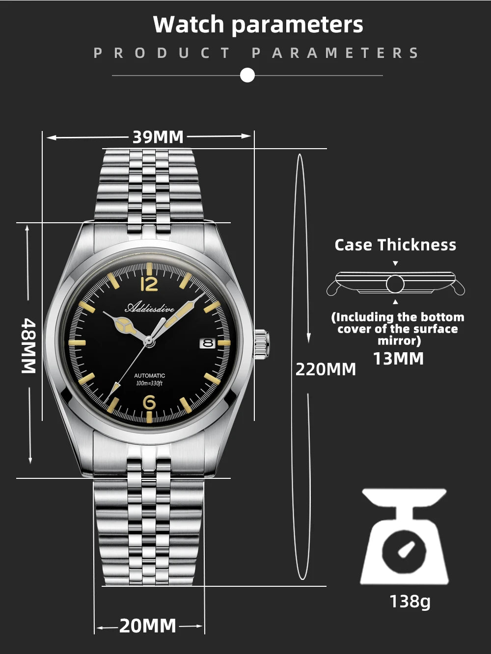 Herren-Automatikuhr mit Jubilee-Armband und Kalenderanzeige