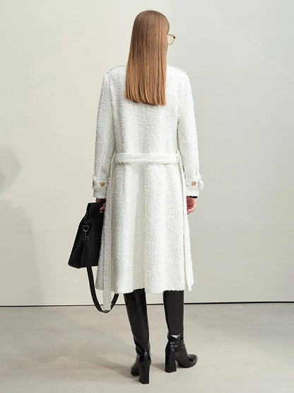 Damen Wollmantel im Winter mit Gürtel und trendigem Tweed-Stil