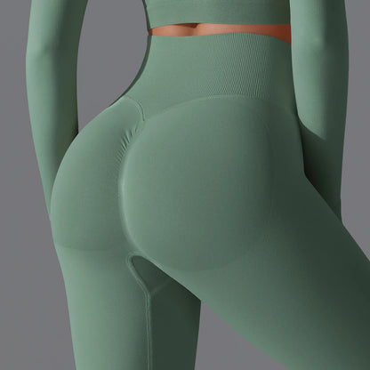 Nahtlose Yoga-Hose für Damen in Salbeigrün mit Booty-Lift-Form am Po