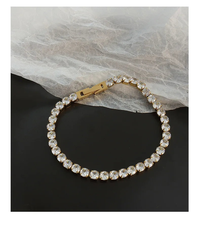 Damen-Kettenarmband mit rundem Zirkonia aus Edelstahl