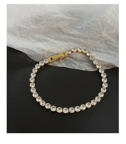 Damen-Kettenarmband mit rundem Zirkonia aus Edelstahl