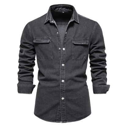 Herren Denim Shirts aus 100% Baumwolle mit Doppel Taschen für den Herbst