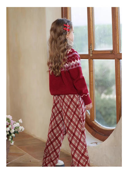 Warme Winter-Kleidweste für Mädchen mit Jacquard-Blumenmuster in Lila und Pink – ideal für Neujahrsfeiern