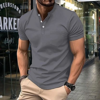 Herren-Polohemd mit doppeltem Stehkragen und kurzen Ärmeln – ideal für Sport im Herbst und Winter