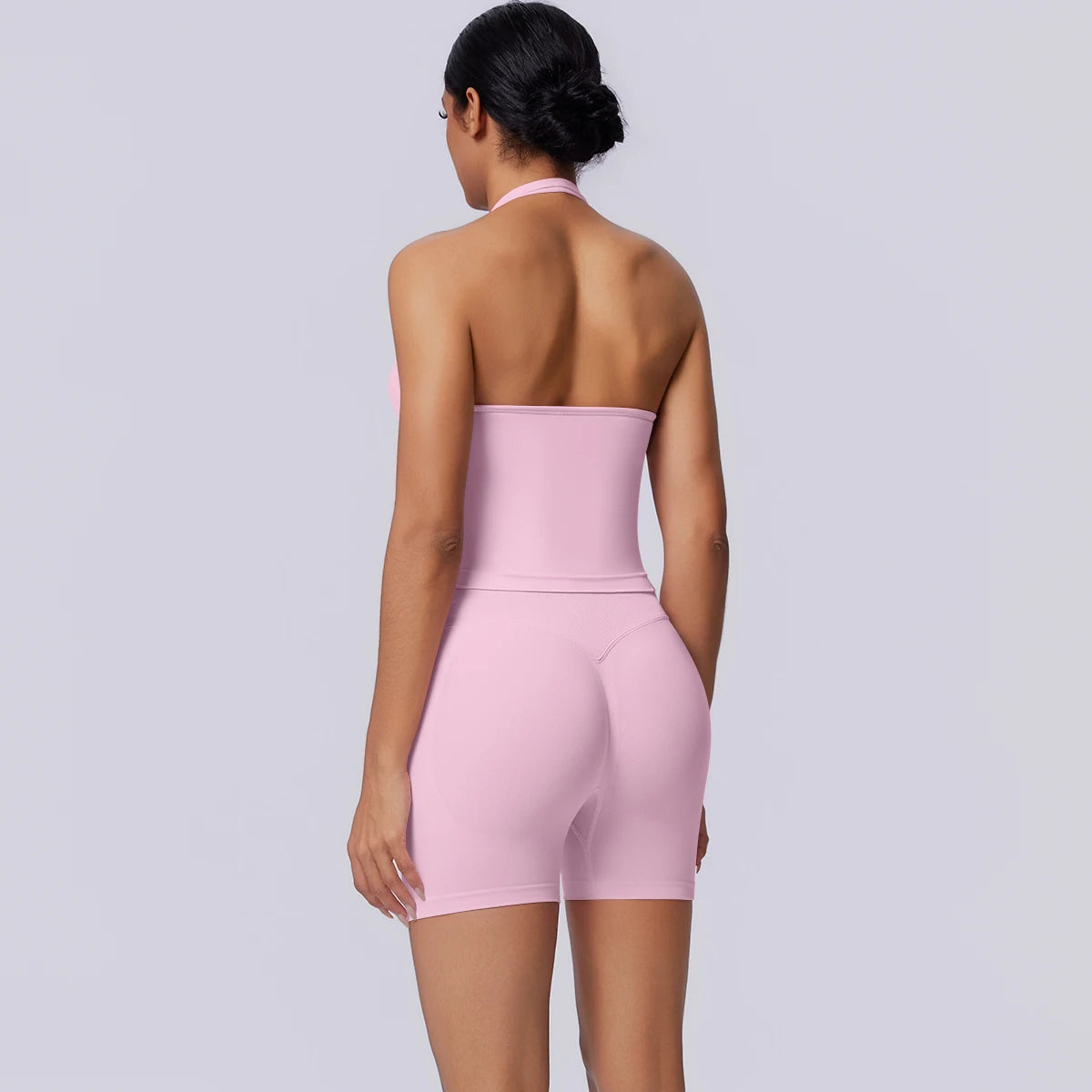 Damen Yoga-Set (3-teilig) mit Bandeau-Top und Shorts, rosa