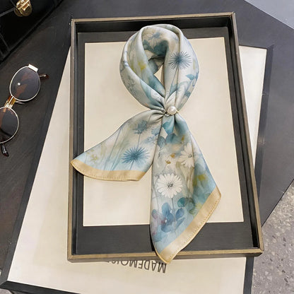 Damen Seidenschal 53cm quadratisch Blumenprint Luxus Hijab Bandana Neu