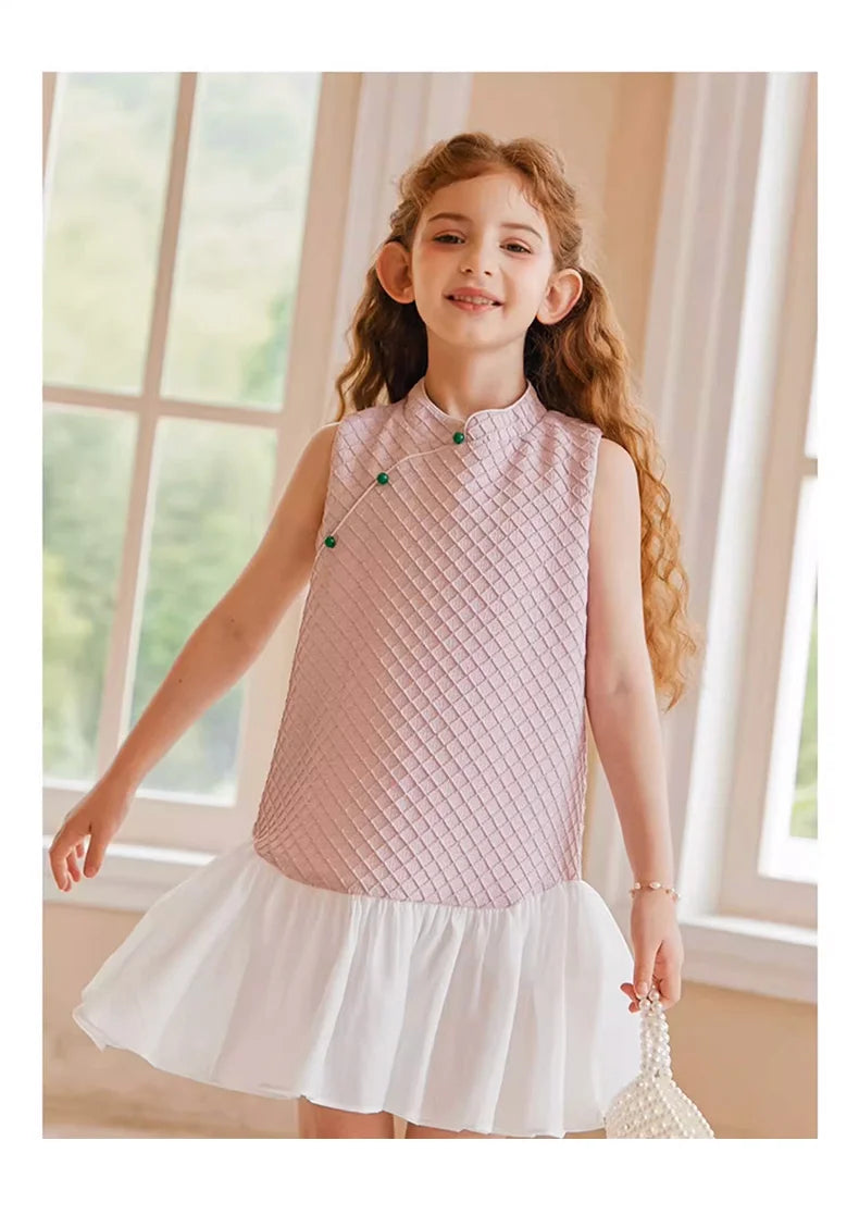 Beiges Prinzessinnen-Kleid für Mädchen mit kurzen Ärmeln – ideal für Hochzeiten und Geburtstage, Größe 110-170 cm