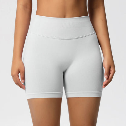 Damen-Yoga-Shorts mit hoher Taille, weiß, breiter Bund mit Naht
