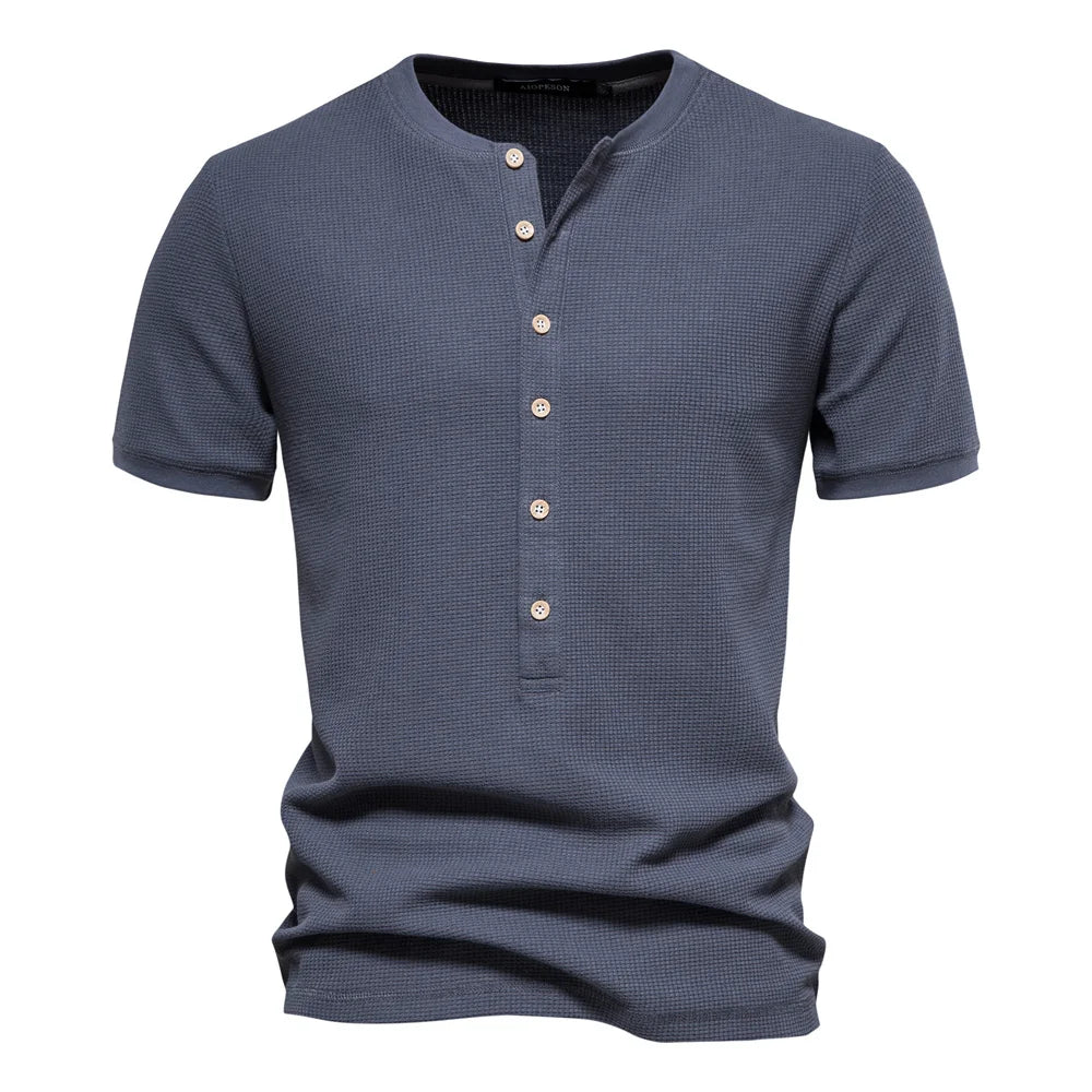 Herren Henley T-Shirt aus Baumwolle im einfarbigen lässigen Stil für den Sommer