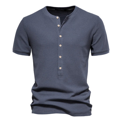 Herren Henley T-Shirt aus Baumwolle im einfarbigen lässigen Stil für den Sommer
