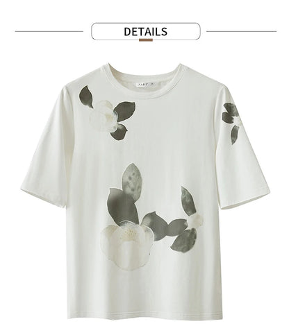 Damen T-Shirt im lässigen Stil mit floralem Print und Rundhalsausschnitt