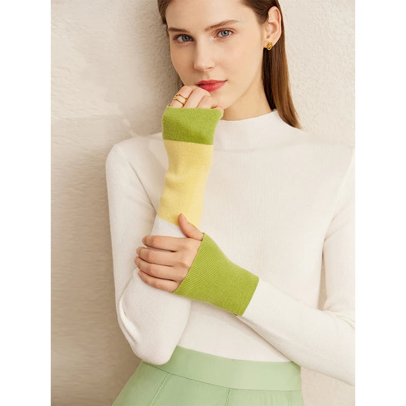 Damen-Halbrollkragen-Pullover Slim Farbkontrast Wolle-Mix Winter