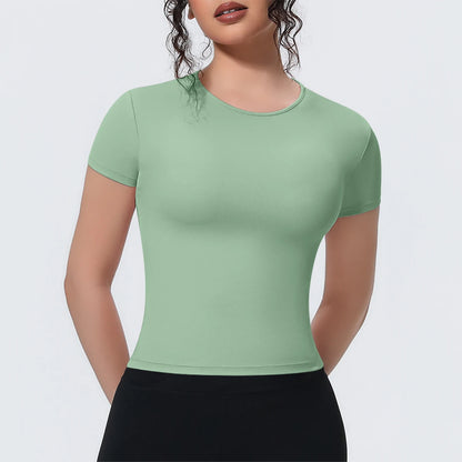 Damen Yoga-Shirt kurzarm, hellgrün, Rundhalsausschnitt, figurbetont